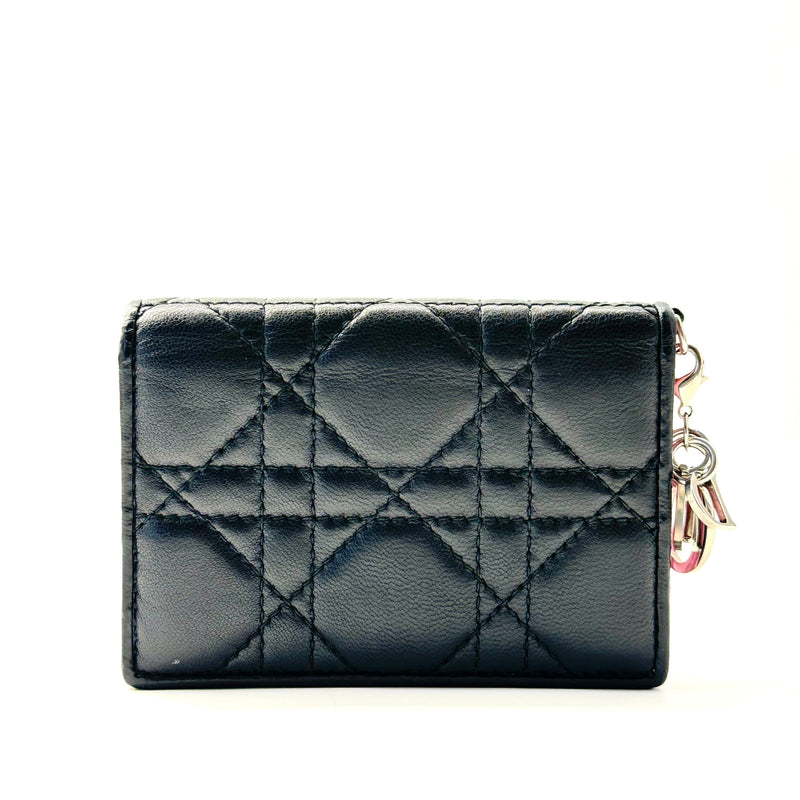 CHRISTIAN DIOR  Lambskin Cannage Bi-Color Small Lady Dior Flap Card Holder Black Pink