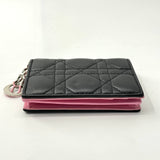 CHRISTIAN DIOR  Lambskin Cannage Bi-Color Small Lady Dior Flap Card Holder Black Pink