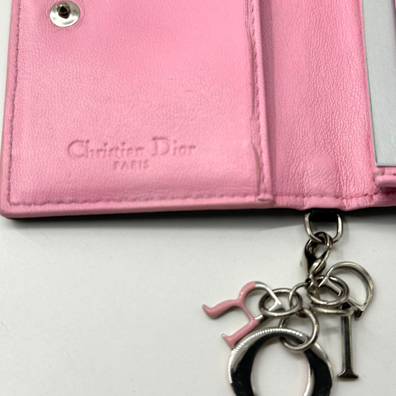 CHRISTIAN DIOR  Lambskin Cannage Bi-Color Small Lady Dior Flap Card Holder Black Pink