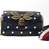 Broadway Pearly Bee Shoulder Bag Embellished Leather Mini