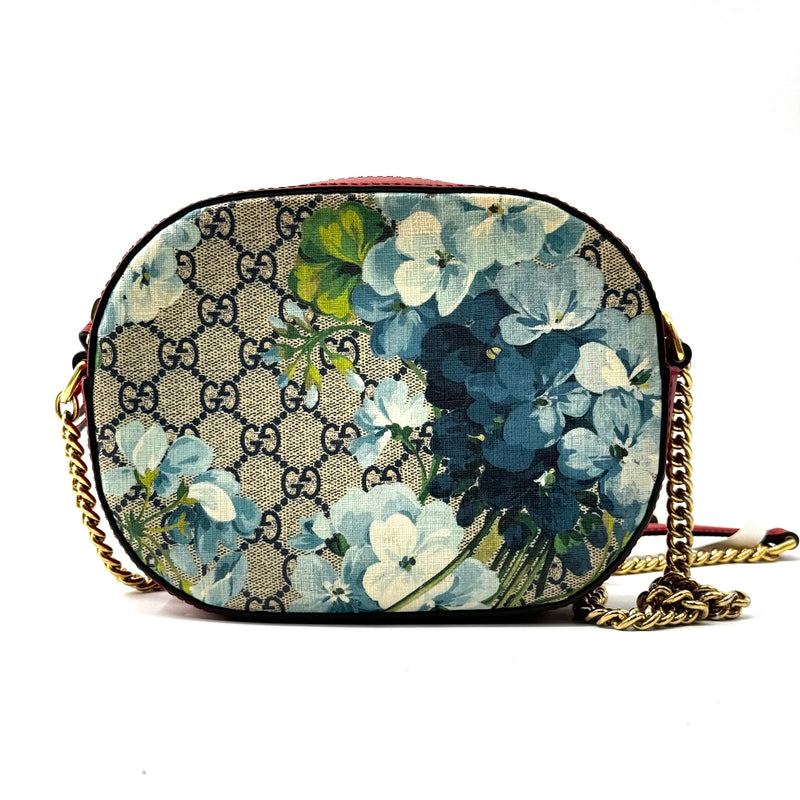 GUCCI GG Supreme Monogram Blooms Mini Chain Shoulder Bag Beige Blue Navy Hibiscus Red