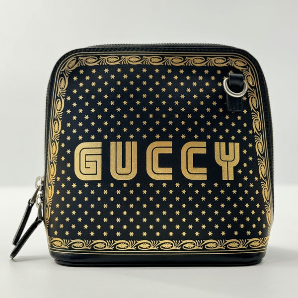 GUCCI  X SEGA Calfskin GUCCY Stars Mini Dome Shoulder Bag Black Gold