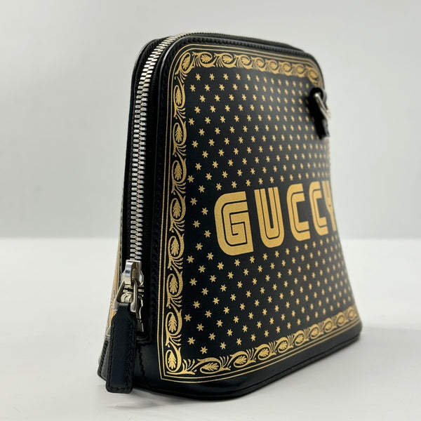 GUCCI  X SEGA Calfskin GUCCY Stars Mini Dome Shoulder Bag Black Gold