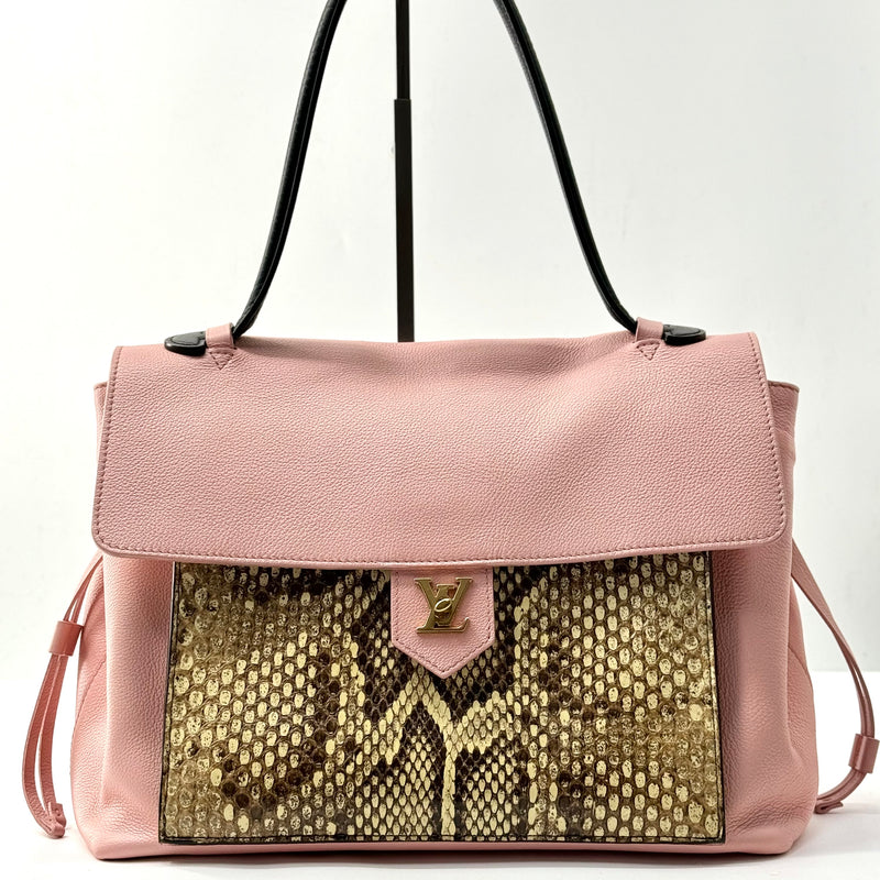 LOUIS VUITTON Calfskin Snakeskin Lockme MM Rose Ballerine