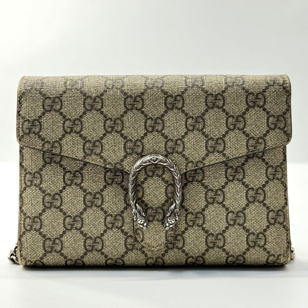 GG Supreme Monogram Mini Dionysus Chain Wallet Beige Taupe