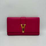 YSL Calfskin Classic Y Ligne Clutch Fuchsia