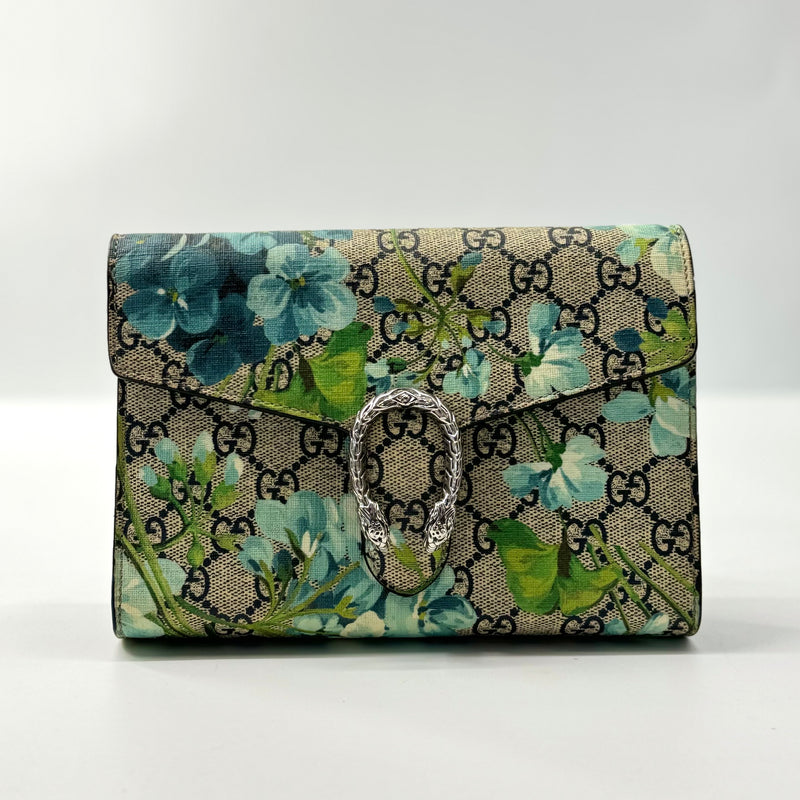 Dionysus Chain Wallet Blooms Print GG Coated Canvas Small