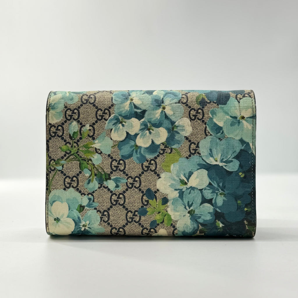 Dionysus Chain Wallet Blooms Print GG Coated Canvas Small