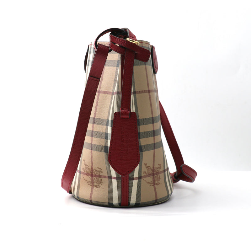 Burberry Lorne Bucket Bag Haymarket Coated Canvas Small