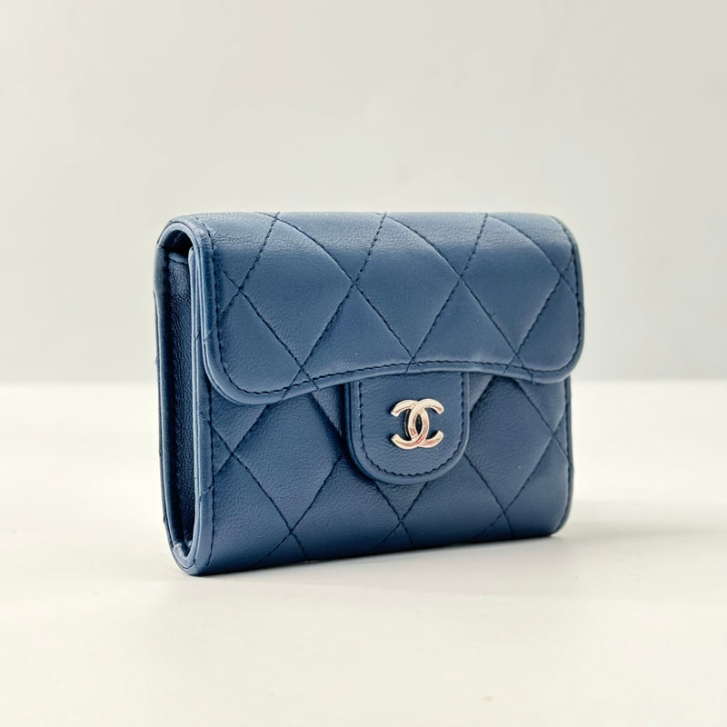 Classic Trifold Flap Wallet Quilted Lambskin Small