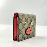 GG Supreme Monogram Face Embroidered Card Case Wallet Pink