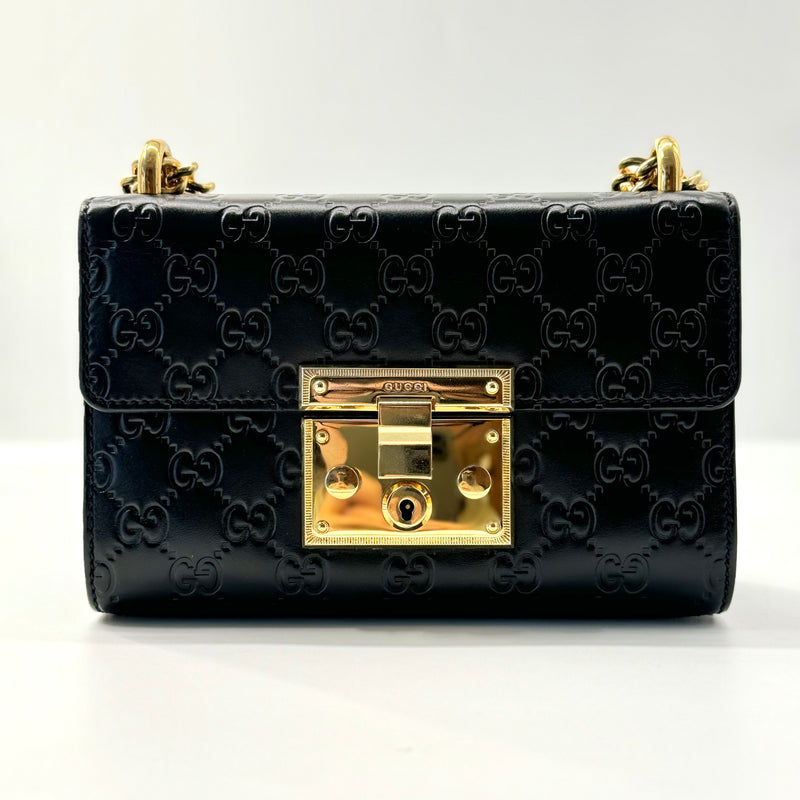 GUCCI Guccissima Small Padlock Shoulder Bag Black