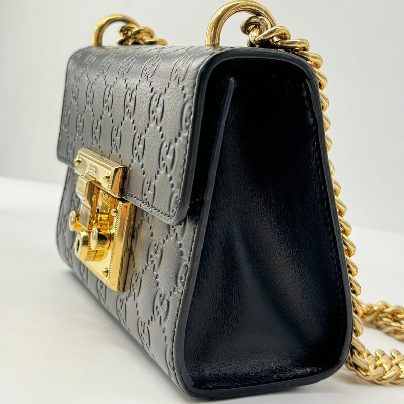 GUCCI Guccissima Small Padlock Shoulder Bag Black