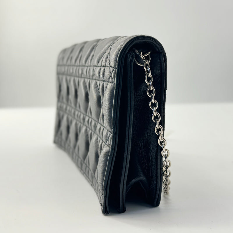 Crinkled Patent Cannage Lady Dior Pouch Black