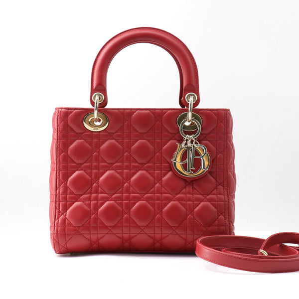 Lambskin Cannage Medium Lady Dior Red