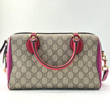 GG Supreme Monogram Moon Calfskin Small Boston Beige Ebony Hibiscus Red New Rosette