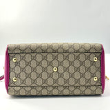 GG Supreme Monogram Moon Calfskin Small Boston Beige Ebony Hibiscus Red New Rosette