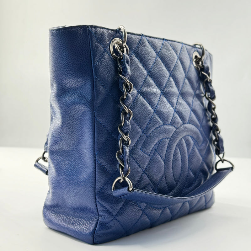 Caviar Quilted Petit Shopping Tote PST Blue