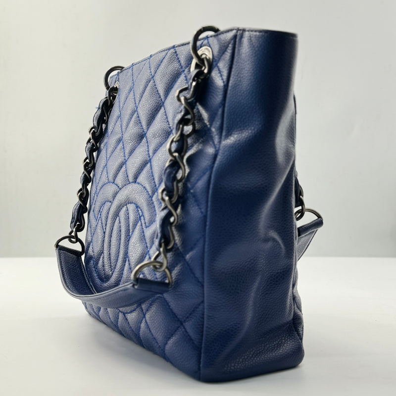 Caviar Quilted Petit Shopping Tote PST Blue