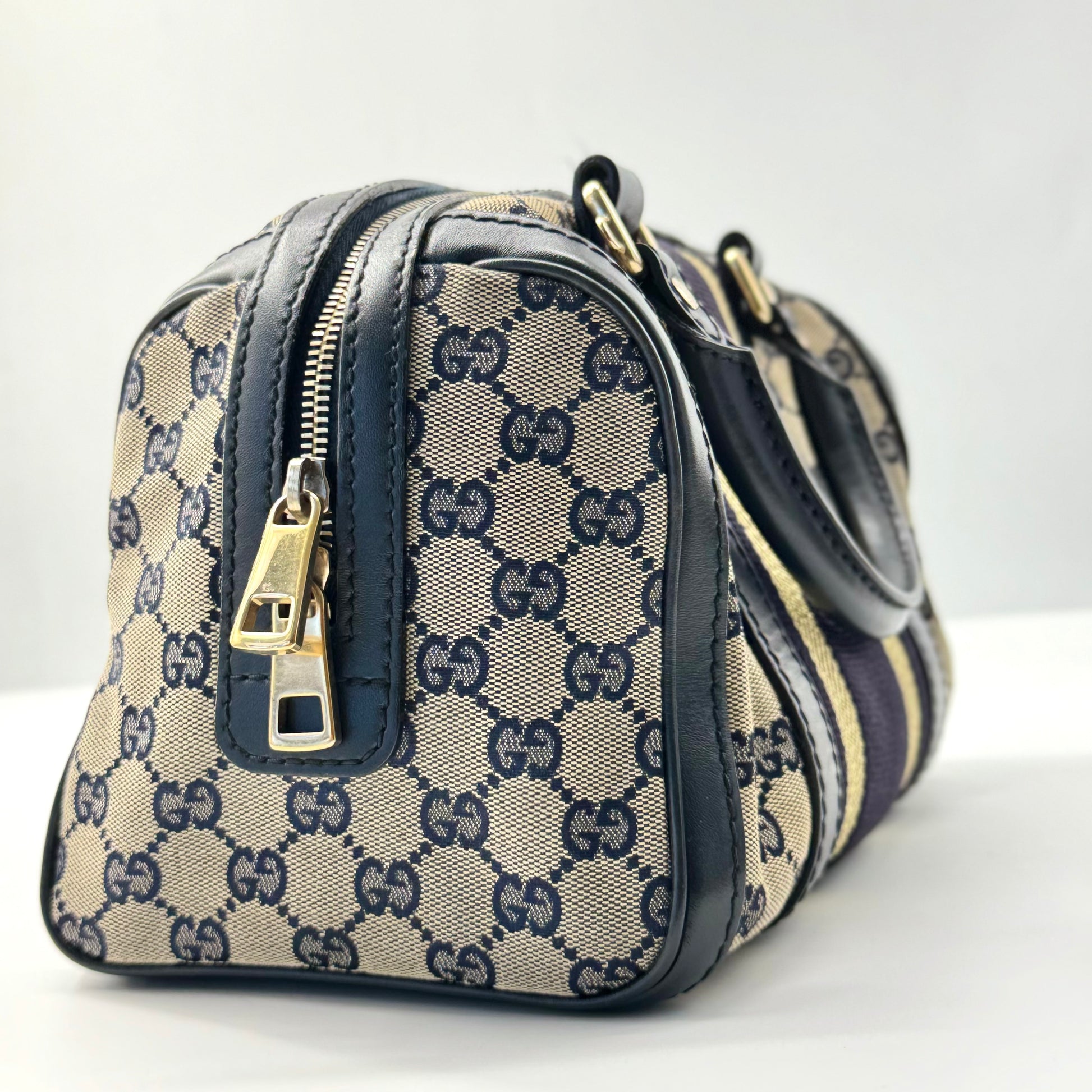 Monogram Vintage Web Small Boston Navy