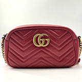 Calfskin Matelasse Mini GG Marmont Chain Shoulder Bag Hibiscus Red