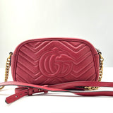 Calfskin Matelasse Mini GG Marmont Chain Shoulder Bag Hibiscus Red