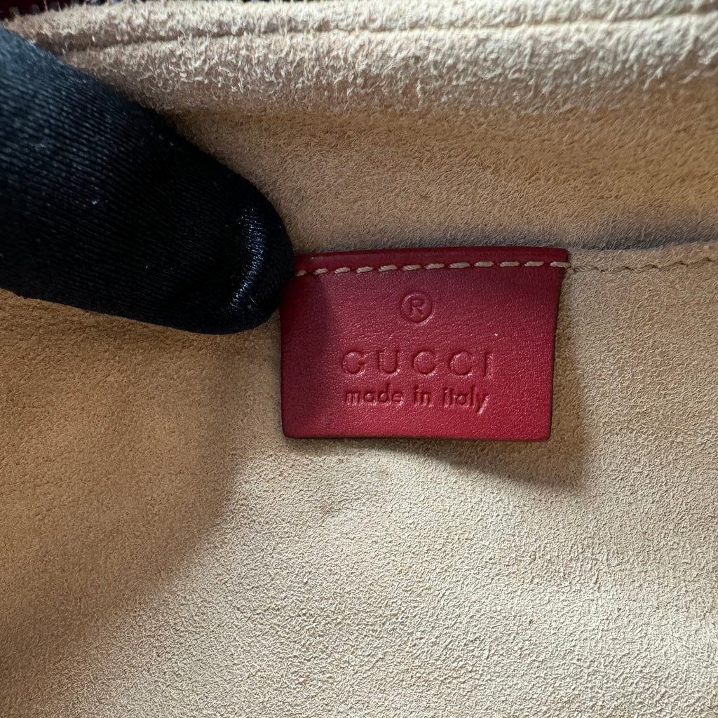 Calfskin Matelasse Mini GG Marmont Chain Shoulder Bag Hibiscus Red