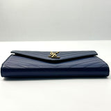 Grain de Poudre Matelasse Chevron Medium Monogram Chain Wallet Navy