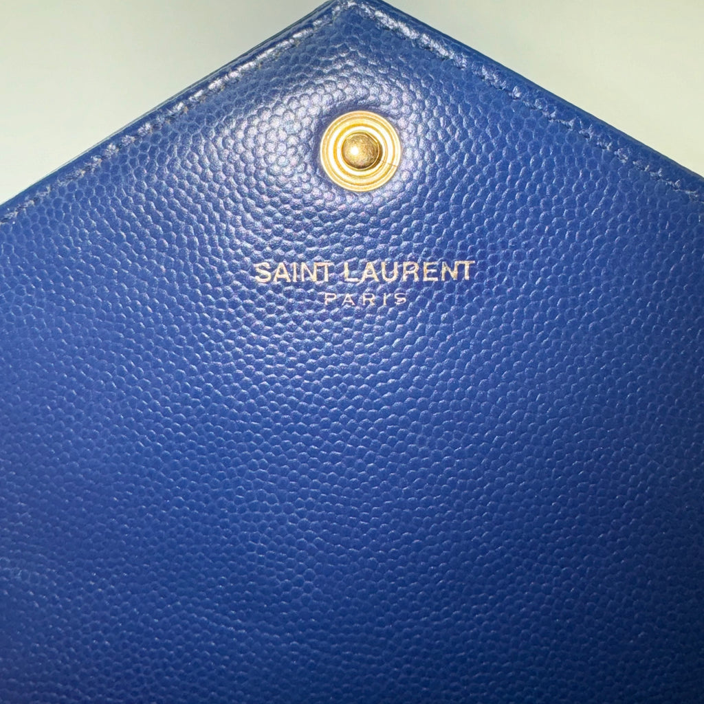 Grain de Poudre Matelasse Chevron Medium Monogram Chain Wallet Navy