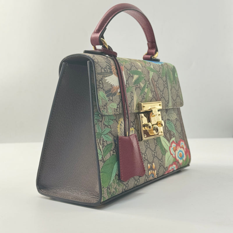 Gucci Padlock Top Handle Bag Tian Print GG Coated Canvas