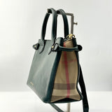 Bottle Green Calf Leather House Check Medium Banner Tote Bag