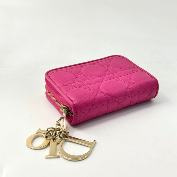 Lady Dior Zip Around Wallet Cannage Quilt Lambskin Compact