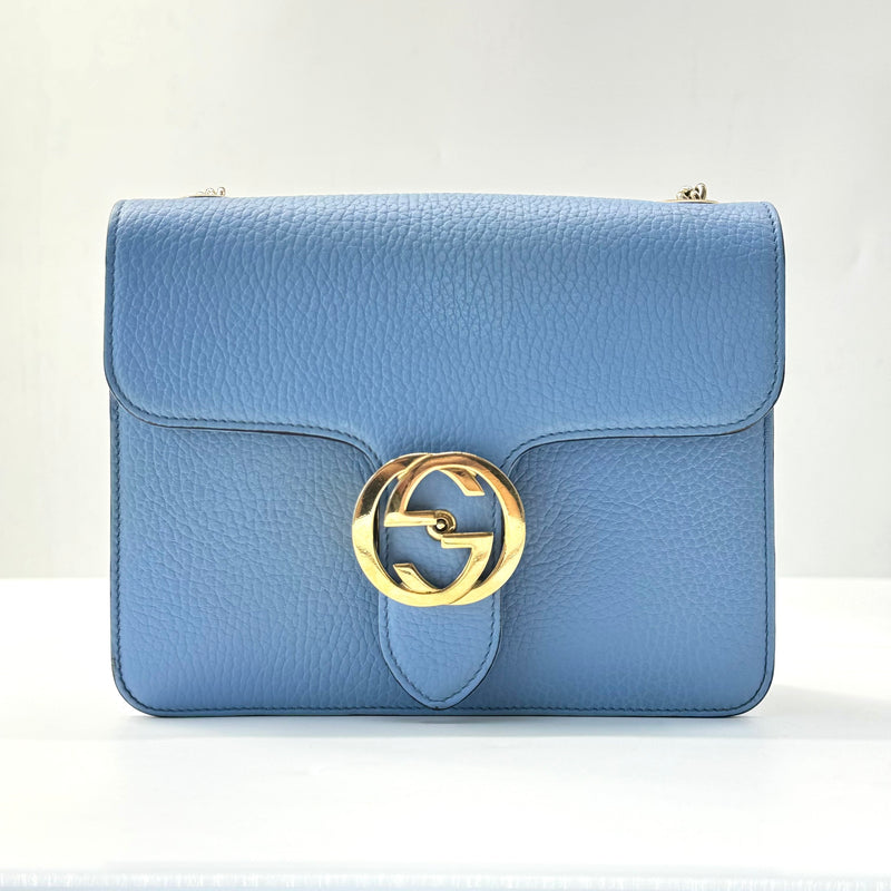 Dollar Calfskin Small Interlocking G Shoulder Bag Mineral Blue