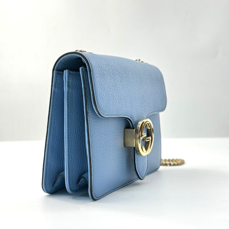 Dollar Calfskin Small Interlocking G Shoulder Bag Mineral Blue