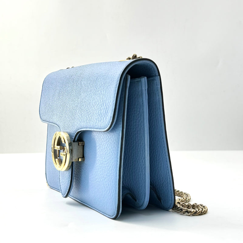 Dollar Calfskin Small Interlocking G Shoulder Bag Mineral Blue