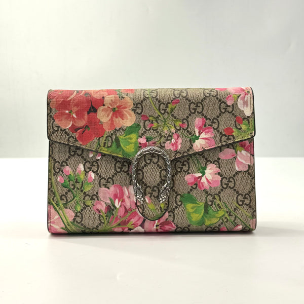 GG Supreme Monogram Blooms Mini Dionysus Chain Wallet Beige Multicolor Dry Rose