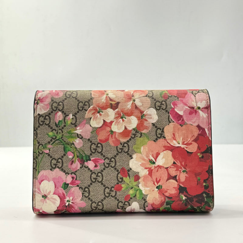 GG Supreme Monogram Blooms Mini Dionysus Chain Wallet Beige Multicolor Dry Rose