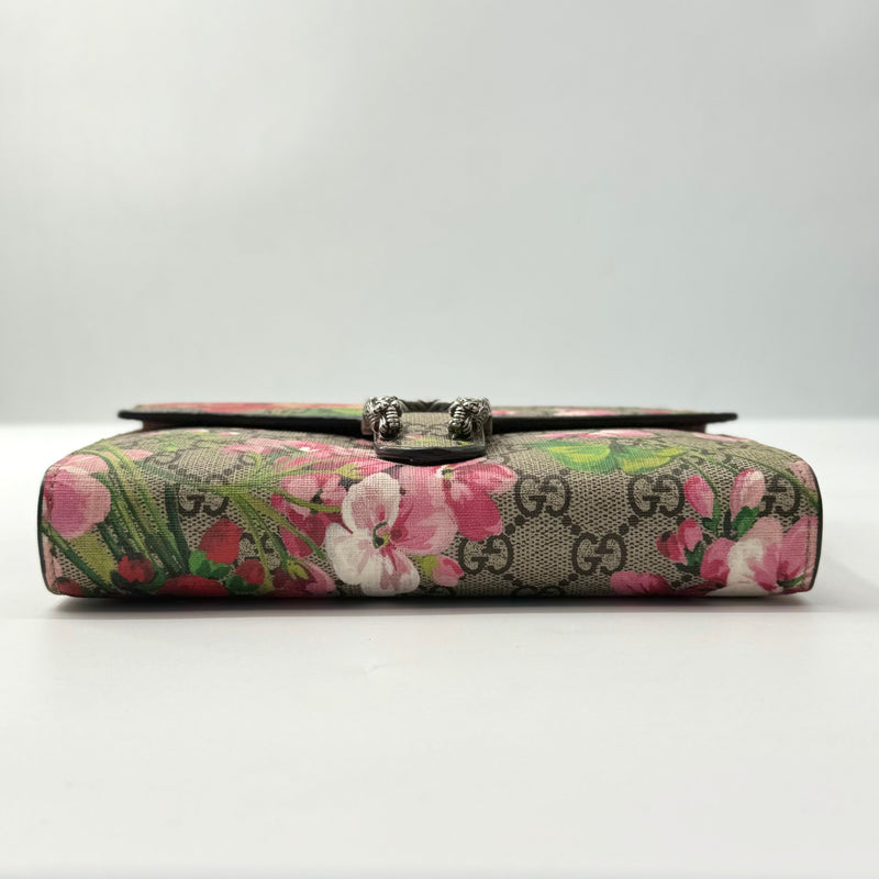 GG Supreme Monogram Blooms Mini Dionysus Chain Wallet Beige Multicolor Dry Rose