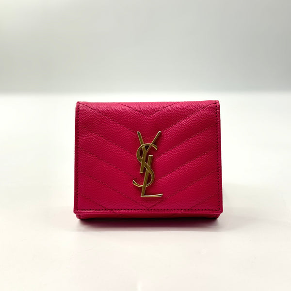 Saint Laurent  Grain De Poudre Matelasse Chevron Monogram Compact Wallet Bubblegum