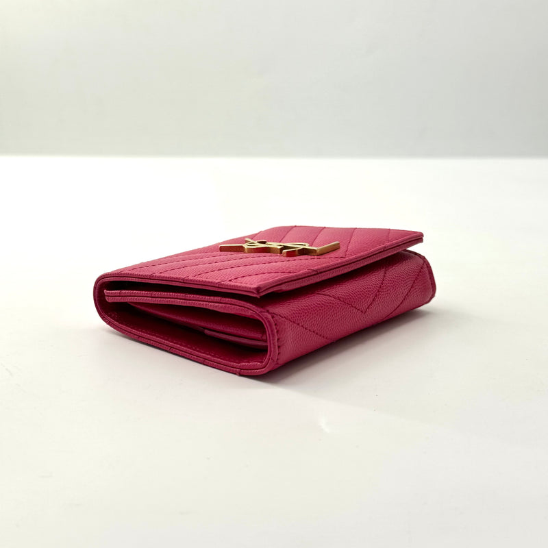 Saint Laurent  Grain De Poudre Matelasse Chevron Monogram Compact Wallet Bubblegum