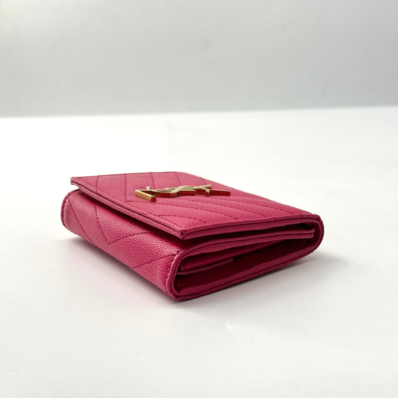 Saint Laurent  Grain De Poudre Matelasse Chevron Monogram Compact Wallet Bubblegum