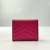 Saint Laurent  Grain De Poudre Matelasse Chevron Monogram Compact Wallet Bubblegum