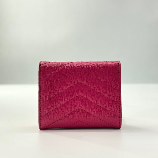 Saint Laurent  Grain De Poudre Matelasse Chevron Monogram Compact Wallet Bubblegum