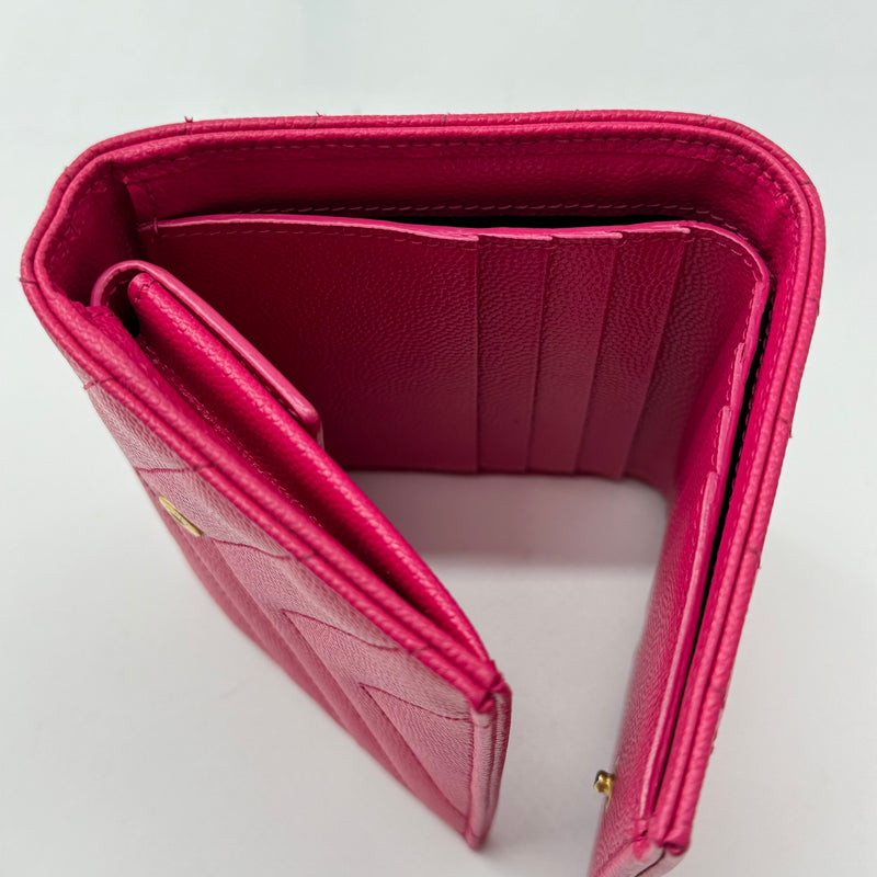 Saint Laurent  Grain De Poudre Matelasse Chevron Monogram Compact Wallet Bubblegum