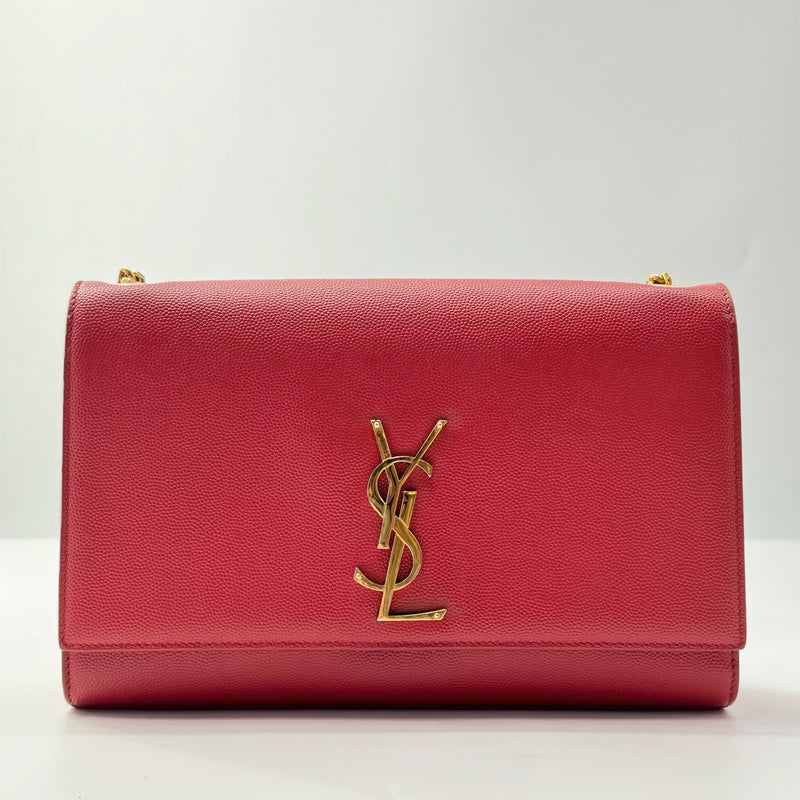 Saint Laurent Grain De Poudre Medium Monogram Kate Satchel Red