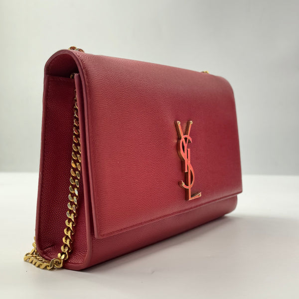 Saint Laurent Grain De Poudre Medium Monogram Kate Satchel Red