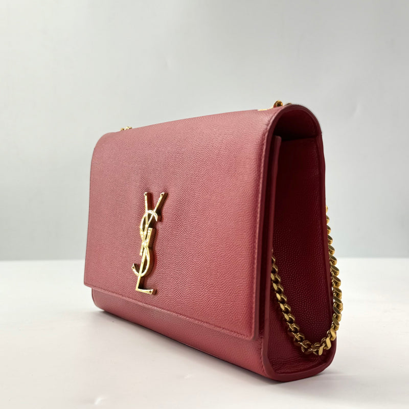 Saint Laurent Grain De Poudre Medium Monogram Kate Satchel Red