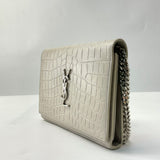 Calfskin Crocodile Embossed Monogram Chain Wallet Blanc Vintage