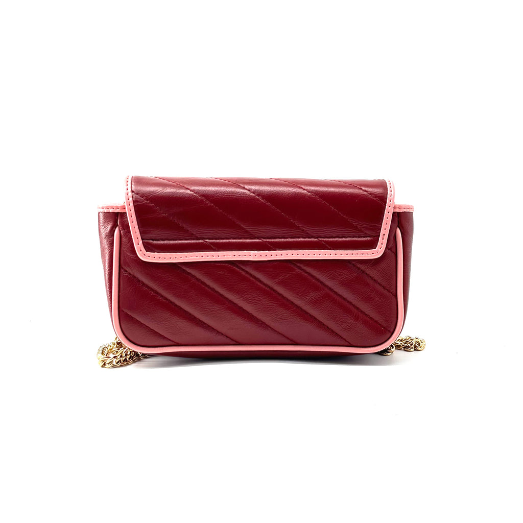 Gucci Azalea Calfskin Enamel Matelasse Diagonal Super Mini Torchon GG Marmont Shoulder Bag