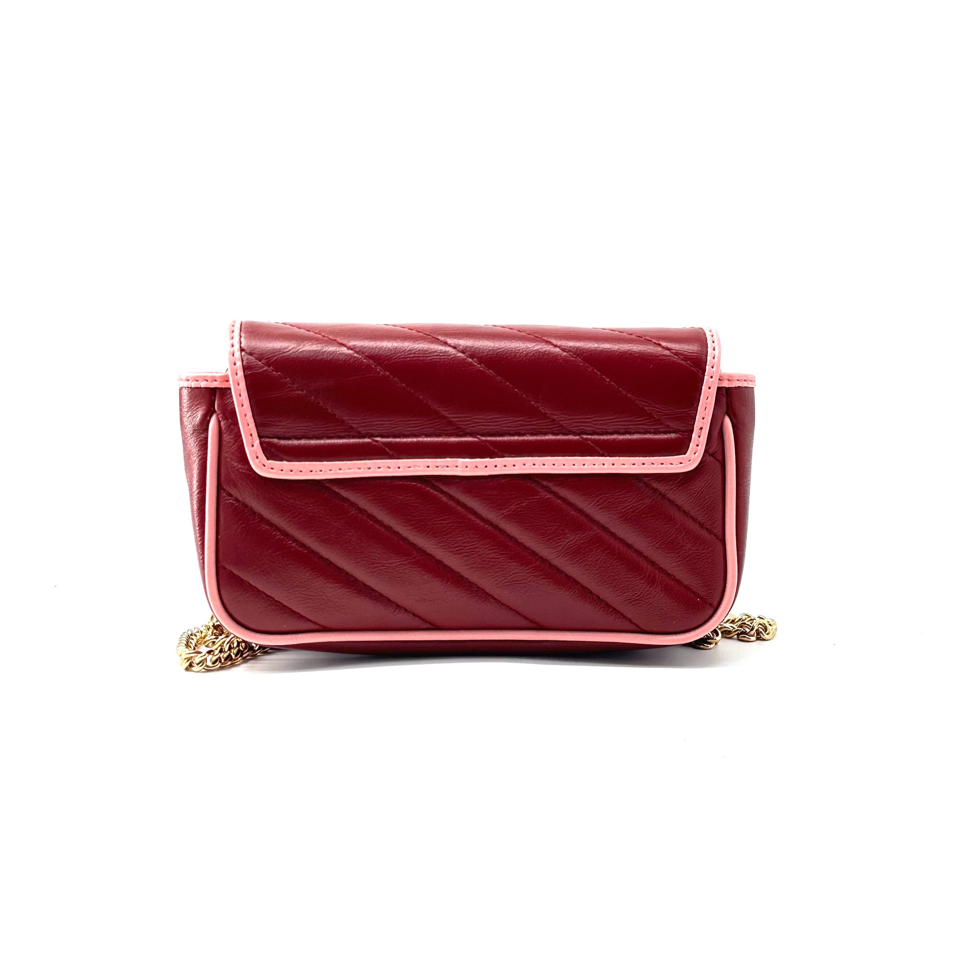 Gucci Azalea Calfskin Enamel Matelasse Diagonal Super Mini Torchon GG Marmont Shoulder Bag